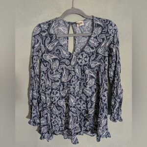 Show Me Your MuMu Navy Paisley Blouse Boho Casual